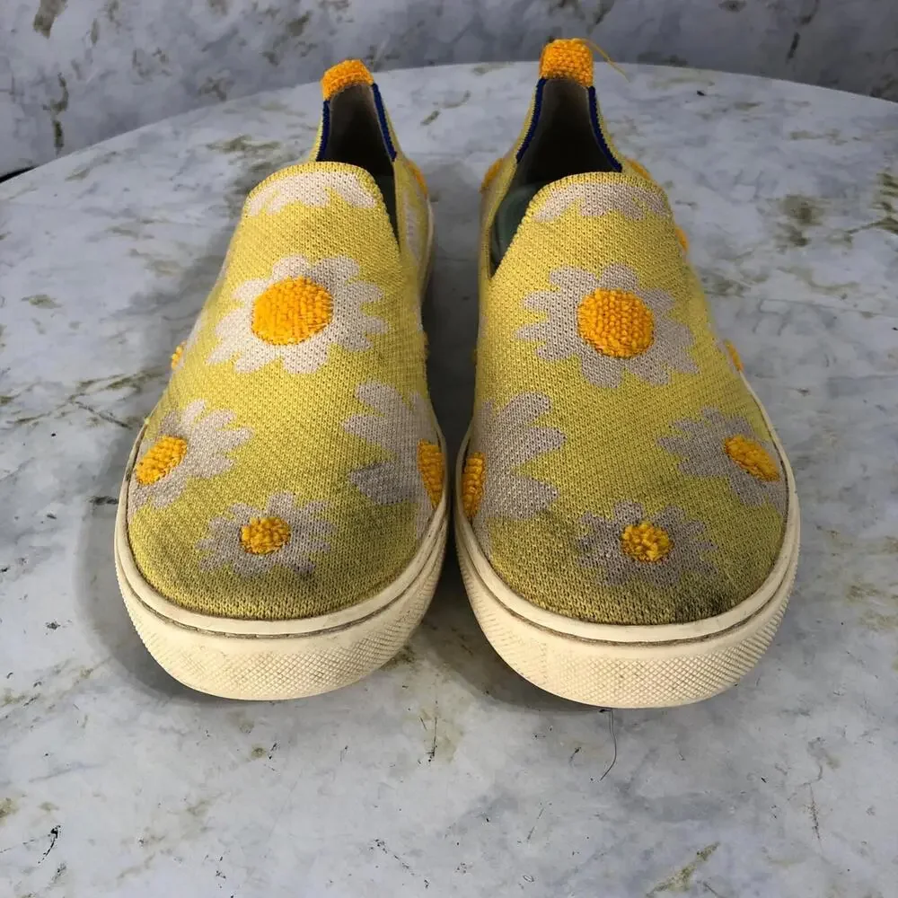 Rothy's The Sneaker Youth Girls Size 4 Shoes Yellow Ivory Orange Floral Low Top - Picture 3 of 15